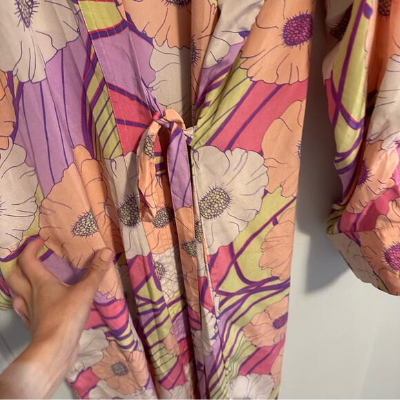 Rachel Comey Pink Purple Pop Floral Silk Robe Dress XS/S Oversized - Picture 13 of 16